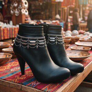 Women 2PCS Silver Metal Boot Chain Bracelet Ethnic Flower Charm Shoe Anklet